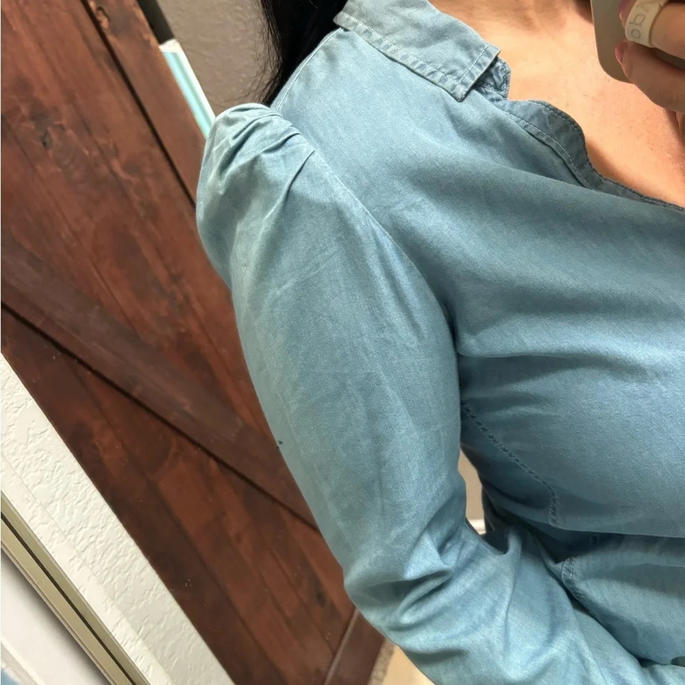 PAIGE puff sleeve button up denim women’s - Picture 3 of 6